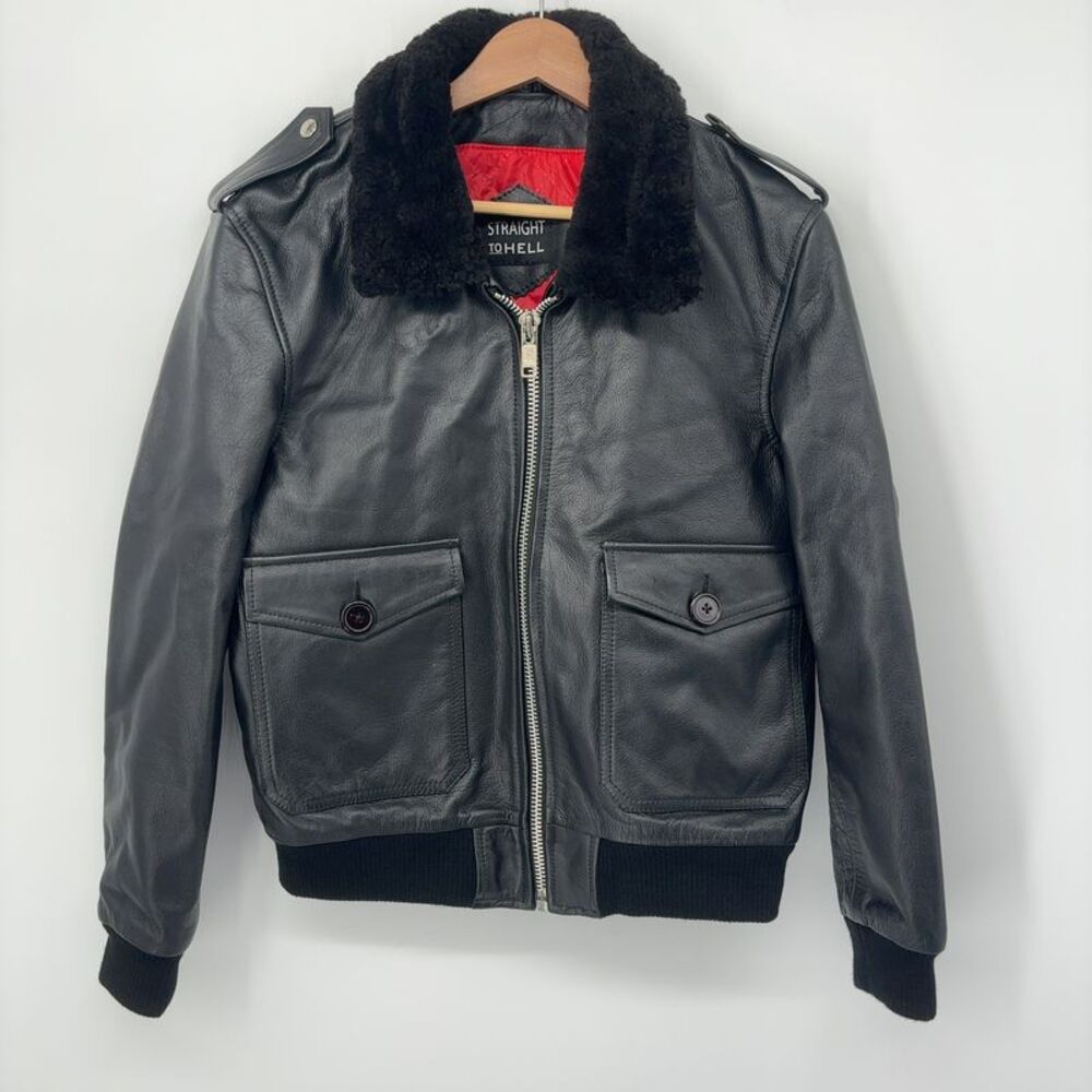 Straight To Hell Leather Jacket with Red Lining